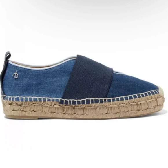 Rag & Bone Nina Blue Denim Leather Jute Slip-On Espadrilles Size 38 / 7.5 - Picture 3 of 15